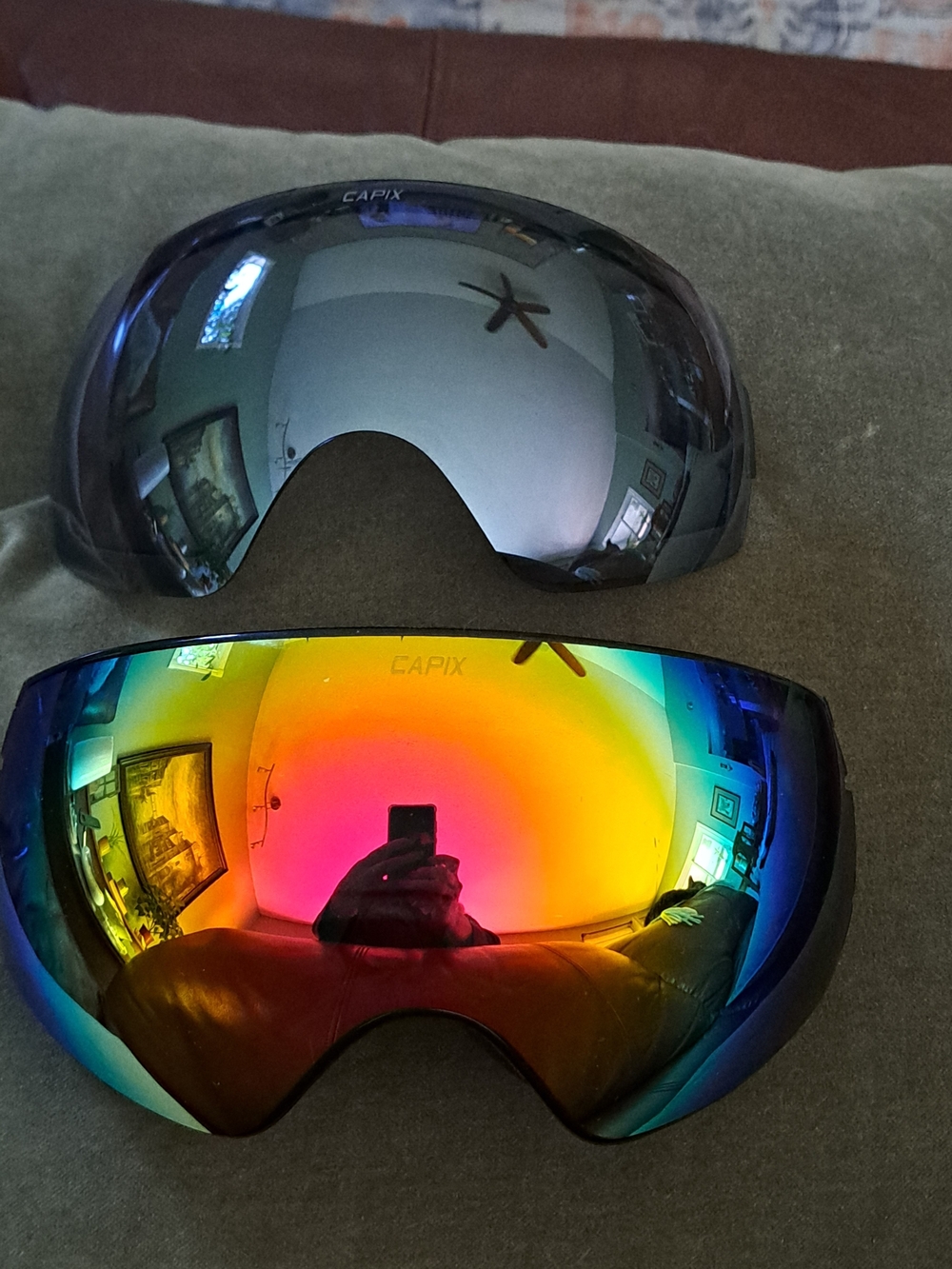 Ski Goggles - Mirrored Rainbow & Gray Clip On Lence...